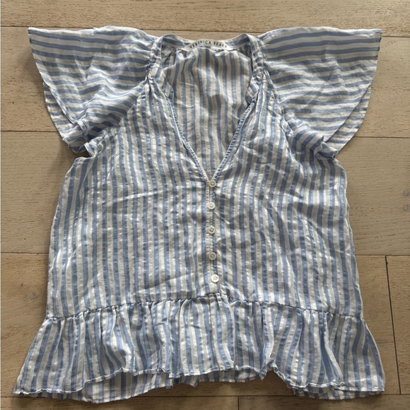 Veronica Beard Maple Blue White Striped Top 8 - Picture 5 of 9
